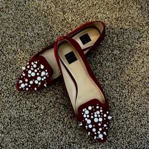 WHBM burgundy suede shoes with pears and crystal beading 7.5M